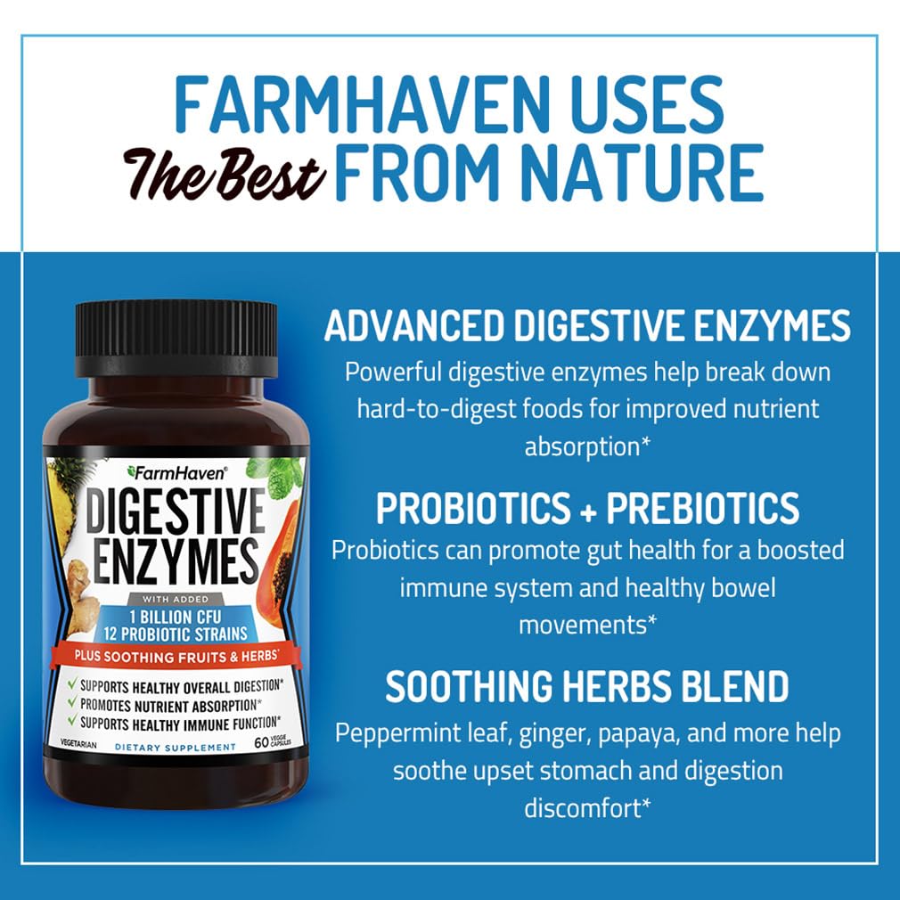 FarmHaven Digestive Enzymes with 18 Probiotics & Herbs | Papaya, Bromelain, Protease & More for Lactose Absorption & Better Digestion | Helps Bloating - Maple Wellness Supplements