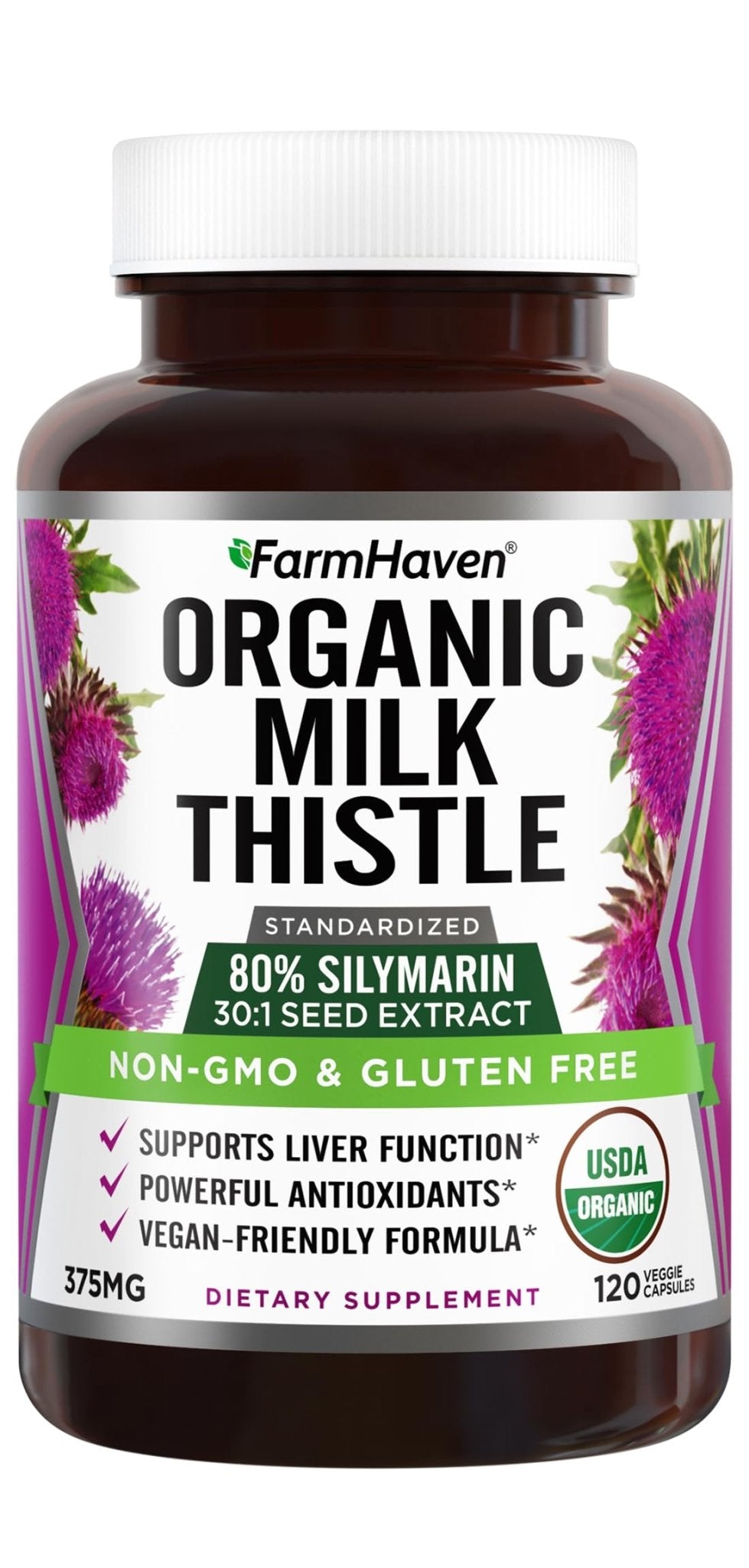 FarmHaven USDA Organic Milk Thistle Capsules | 30X Concentrated Seed Extract & 80% Silymarin Standardized - Supports Liver Function and Overall Health - Maple Wellness Supplements
