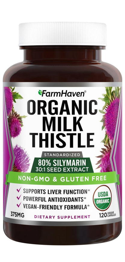 FarmHaven USDA Organic Milk Thistle Capsules | 30X Concentrated Seed Extract & 80% Silymarin Standardized - Supports Liver Function and Overall Health - Maple Wellness Supplements