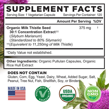 FarmHaven USDA Organic Milk Thistle Capsules | 30X Concentrated Seed Extract & 80% Silymarin Standardized - Supports Liver Function and Overall Health - Maple Wellness Supplements