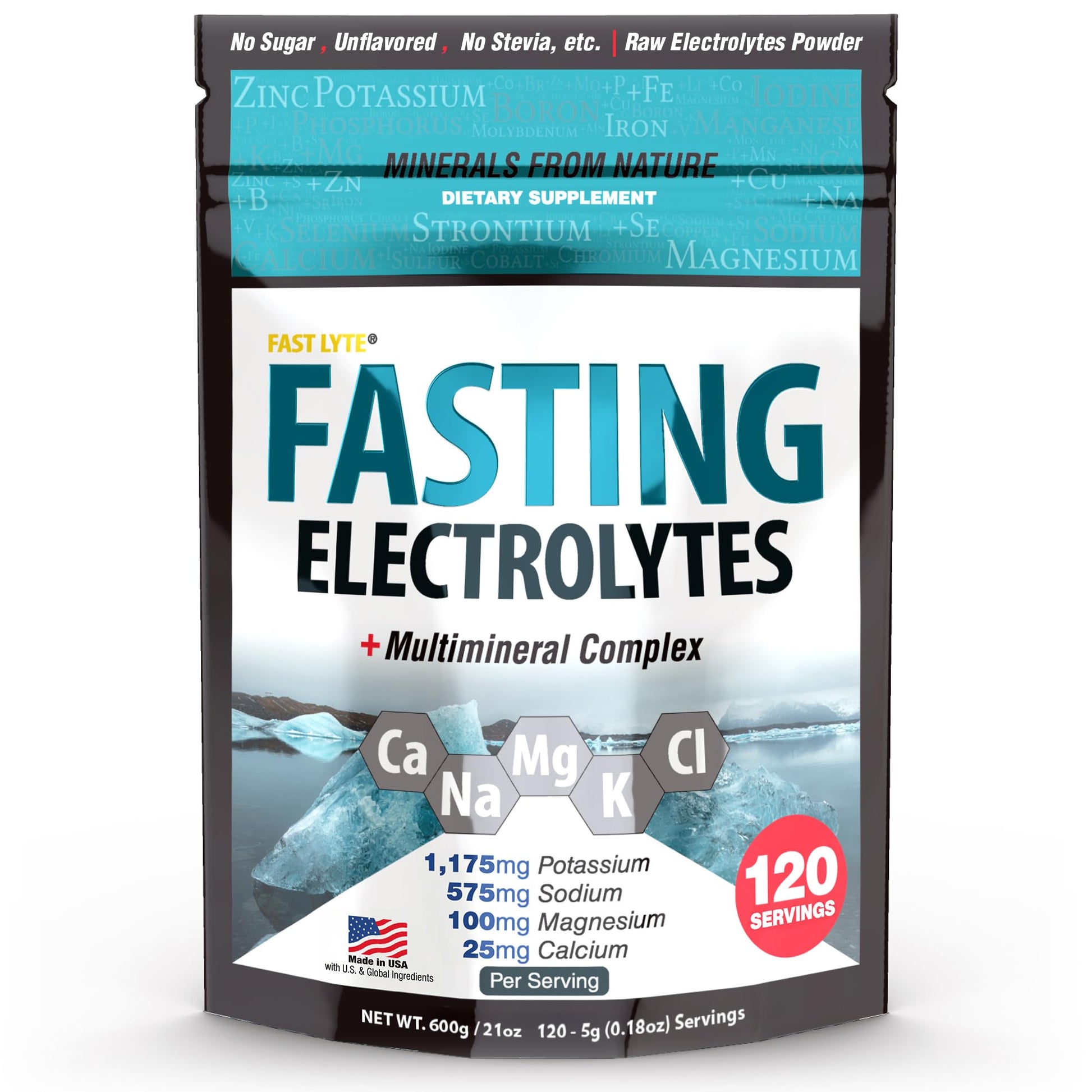 Fast Lyte Fasting Electrolyte Supplement Powder | No Sugar Unflavored Raw Electrolytes | 25% RDI Magnesium and Potassium with Trace Minerals | Carnivore & Keto Friendly - Maple Wellness Supplements