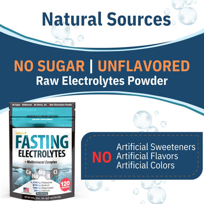 Fast Lyte Fasting Electrolyte Supplement Powder | No Sugar Unflavored Raw Electrolytes | 25% RDI Magnesium and Potassium with Trace Minerals | Carnivore & Keto Friendly - Maple Wellness Supplements