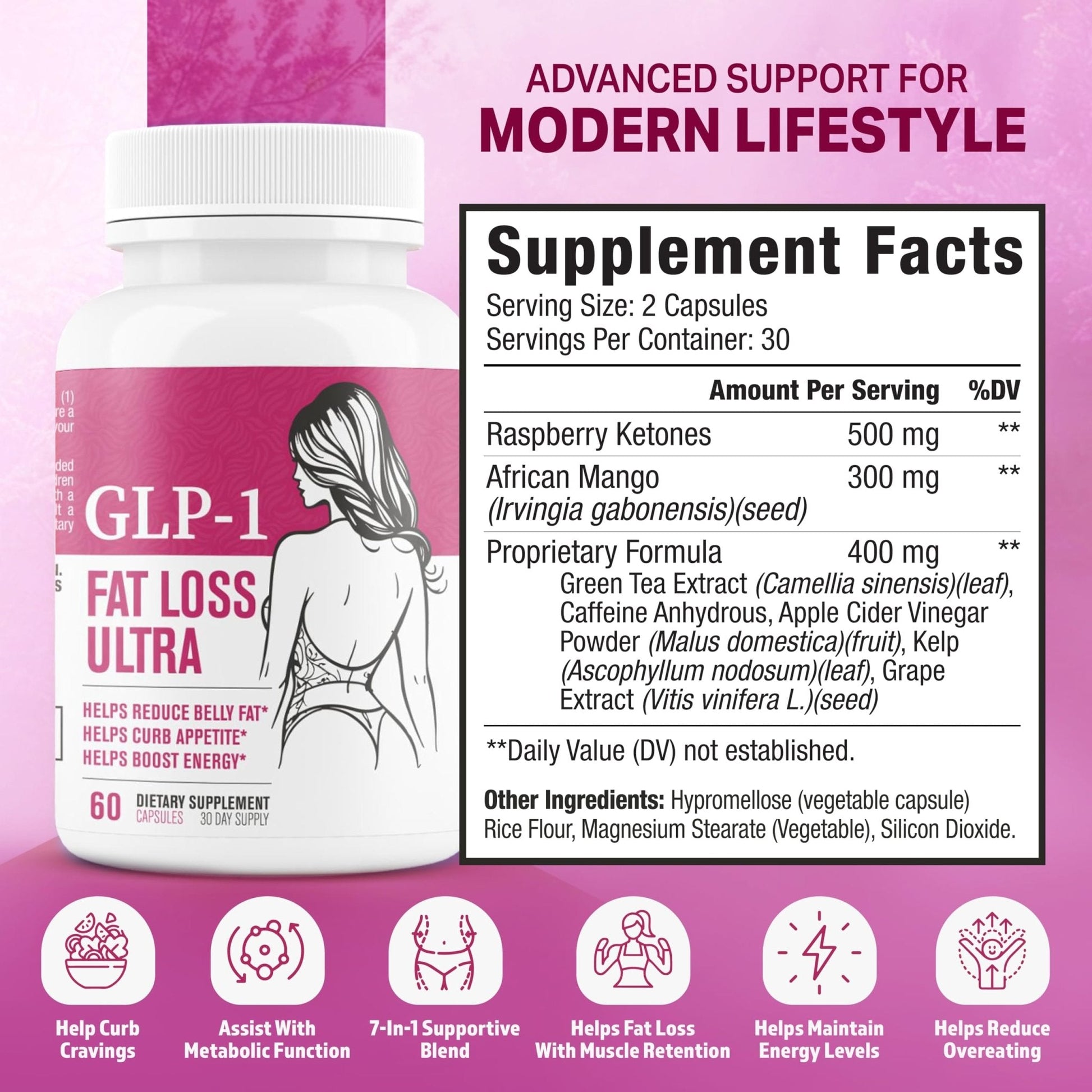 Fat Loss Ultra Appetite Suppressant & for Women | Supports Healthy Pathways Associated with Activity | 3rd Party Tested Supplement - 60 Capsules for Adults - Maple Wellness Supplements