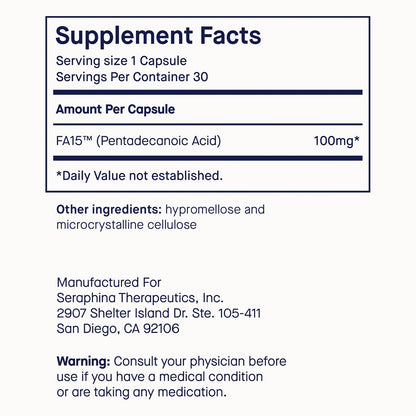 Fatty15 C15:0 Pentadecanoic Acid Supplement The Longevity Nutrient - 90 Vegan Capsules - 3X Cellular Benefits of Fish Oil EPA Omega 3 Supplements - Liver Support & Mitochondrial Health - Maple Wellness Supplements