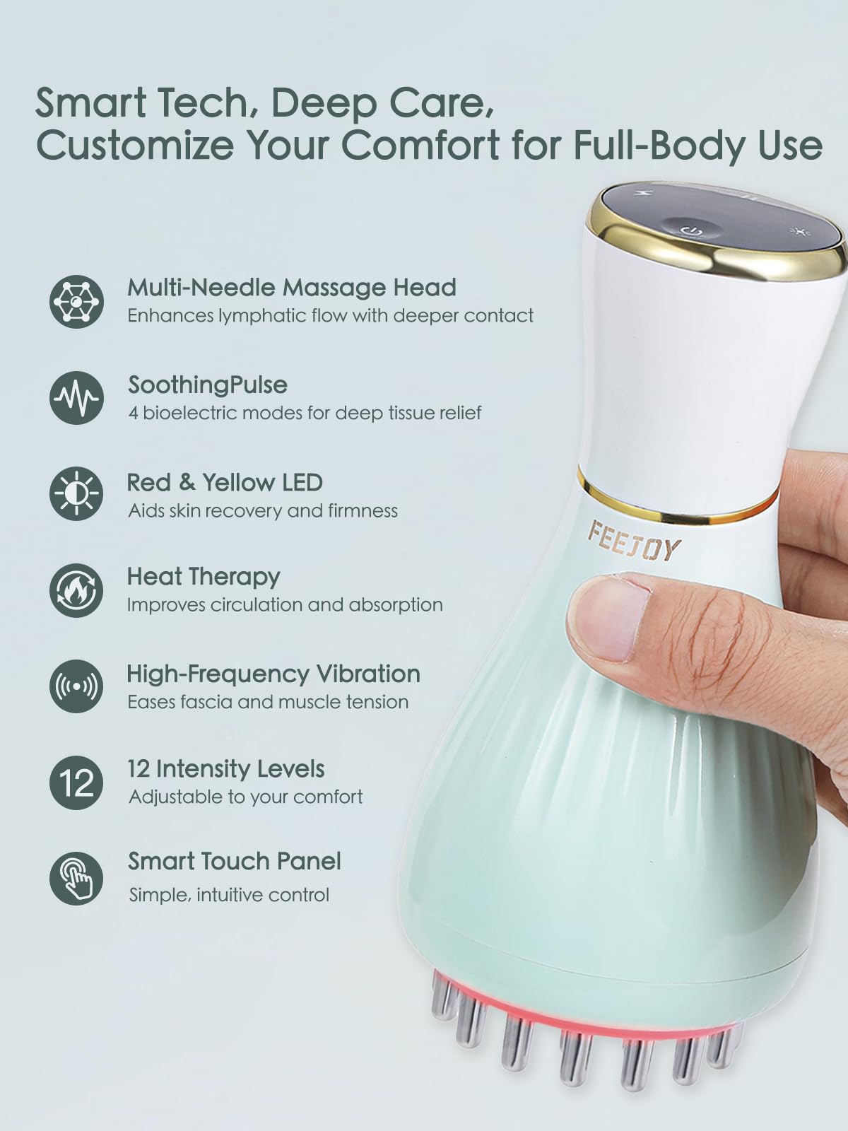 FEEJOY Lymphatic Drainage Massager & Massage Tool with Cellulite Oil, Body Sculpting Machine & Fascia Blaster for Cellulite with Microcurrent, Light, Heat & Vibration, for Legs, Arms & Belly - Maple Wellness Supplements