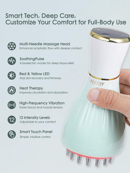 FEEJOY Lymphatic Drainage Massager & Massage Tool with Cellulite Oil, Body Sculpting Machine & Fascia Blaster for Cellulite with Microcurrent, Light, Heat & Vibration, for Legs, Arms & Belly - Maple Wellness Supplements
