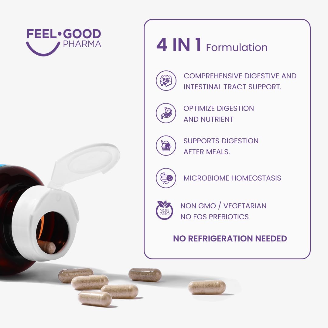 Feel Good Digestive Enzymes 4-in-1 Synbiotic+ – with Prebiotics, Probiotics & Postbiotics – Gut Health, Digestion & Bloating Relief - Maple Wellness Supplements