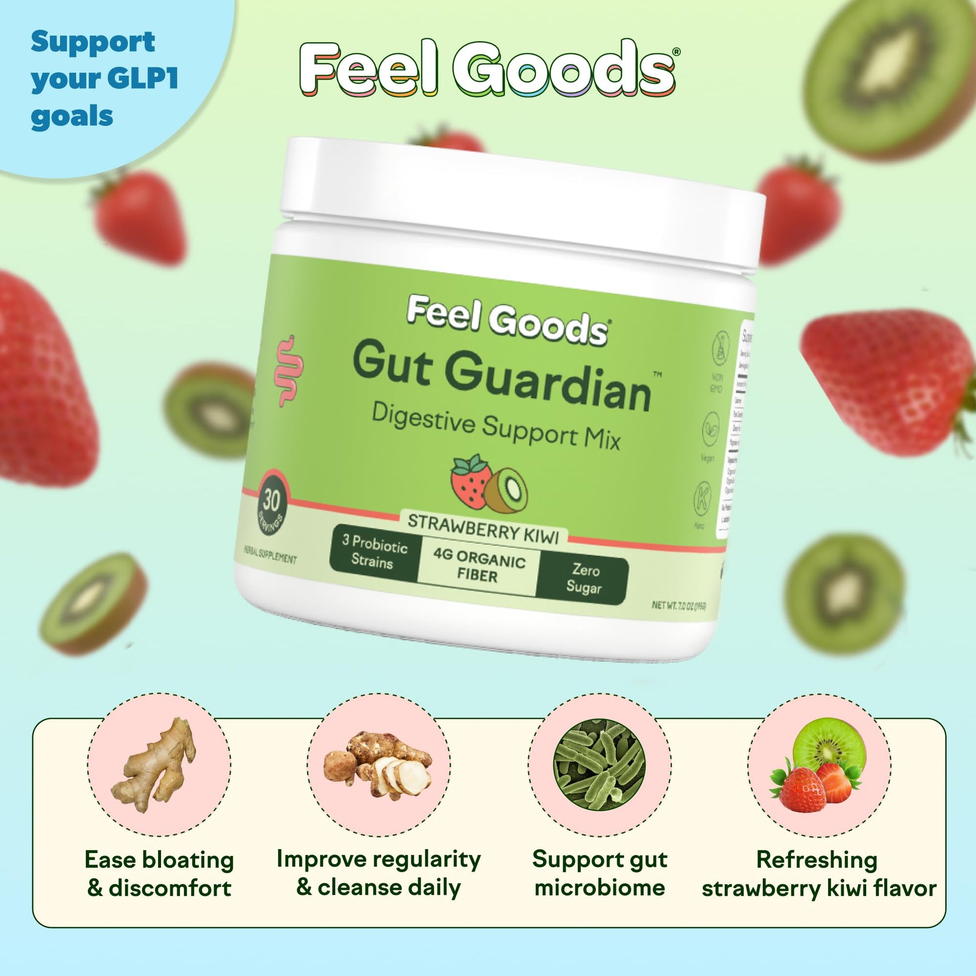 Feel Goods Gut Guardian, Gut Health Powder Drink Mix - Probiotic Fiber with Prebiotics & L Glutamine for Digestive Health, Bloating Relief & Digestion Support, - Maple Wellness Supplements