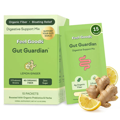 Feel Goods Gut Guardian, Gut Health Powder Packets - Probiotic Fiber Powder with Prebiotics & L Glutamine for Digestive Health, Bloating Relief & Digestion Support - Zero Sugar & Organic Flavor - Maple Wellness Supplements