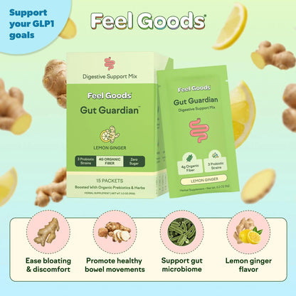 Feel Goods Gut Guardian, Gut Health Powder Packets - Probiotic Fiber Powder with Prebiotics & L Glutamine for Digestive Health, Bloating Relief & Digestion Support - Zero Sugar & Organic Flavor - Maple Wellness Supplements
