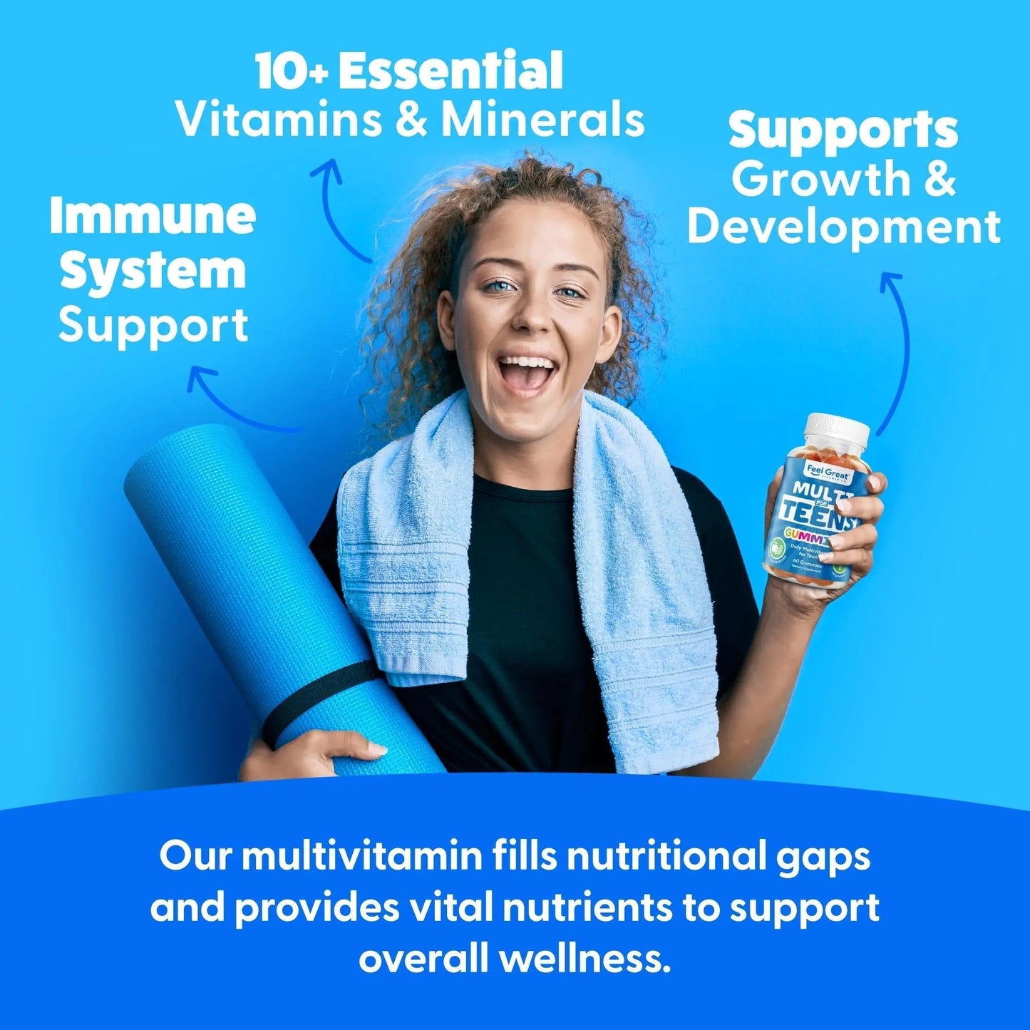 Feel Great Teen Vitamins Multivitamin Gummies | Citrus & Strawberry Flavor for Teen Boys & Girls | for Bone, Muscle & Immune Support | - Maple Wellness Supplements