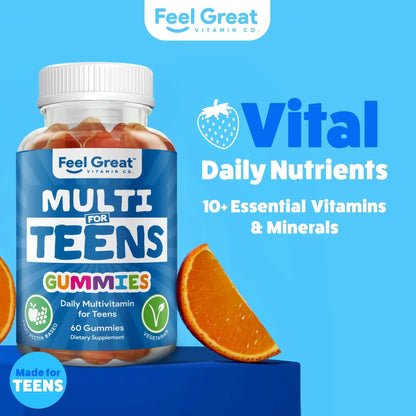 Feel Great Teen Vitamins Multivitamin Gummies | Citrus & Strawberry Flavor for Teen Boys & Girls | for Bone, Muscle & Immune Support | - Maple Wellness Supplements
