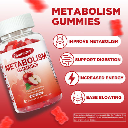 Feelherbs Metabolism Gummies for Women and Men Digestion & Energy, 60 Count Apple Cider Vinegar Gummies with Vitamin B12 & Beet Root, Chewable Keto ACV Vitamin for Metabolism & Detox Cleanse - Maple Wellness Supplements