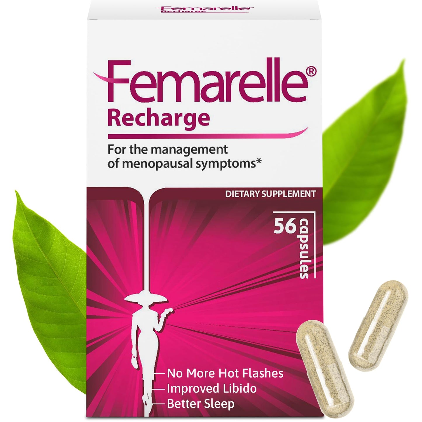 Femarelle® Recharge – Menopause Supplement for Women - Clinically Proven Menopause Relief - Hot Flashes, Night Sweats, Sleep & Libido Support Within 1st Month, Gluten-Free, GMO-Free & Hormone Free - Maple Wellness Supplements