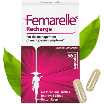 Femarelle® Recharge – Menopause Supplement for Women - Clinically Proven Menopause Relief - Hot Flashes, Night Sweats, Sleep & Libido Support Within 1st Month, Gluten-Free, GMO-Free & Hormone Free - Maple Wellness Supplements