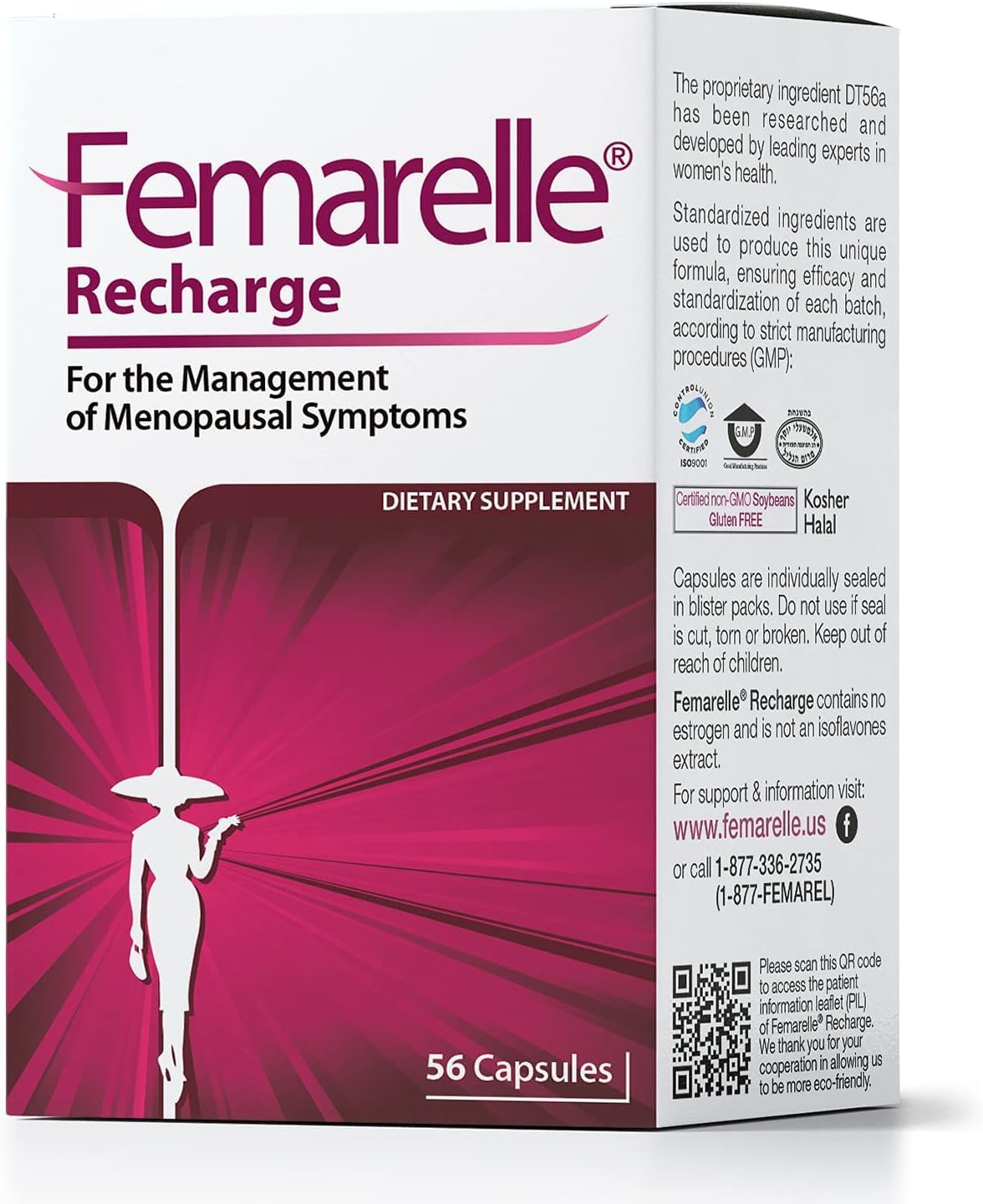 Femarelle® Recharge – Menopause Supplement for Women - Clinically Proven Menopause Relief - Hot Flashes, Night Sweats, Sleep & Libido Support Within 1st Month, Gluten-Free, GMO-Free & Hormone Free - Maple Wellness Supplements