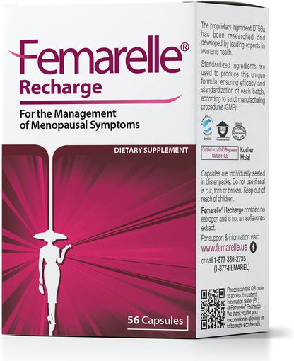 Femarelle® Recharge – Menopause Supplement for Women - Clinically Proven Menopause Relief - Hot Flashes, Night Sweats, Sleep & Libido Support Within 1st Month, Gluten-Free, GMO-Free & Hormone Free - Maple Wellness Supplements