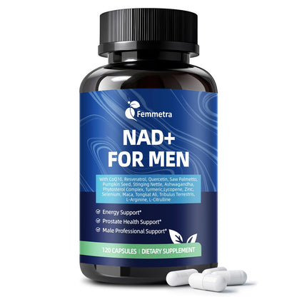 Femmetra NAD+ Supplements for Men with Saw Palmetto | All-in-One Cellular Energy, Prostate Support & Nitric Oxide Supplement with Resveratrol, L-Arginine | Non-GMO, 120 Capsules - Maple Wellness Supplements