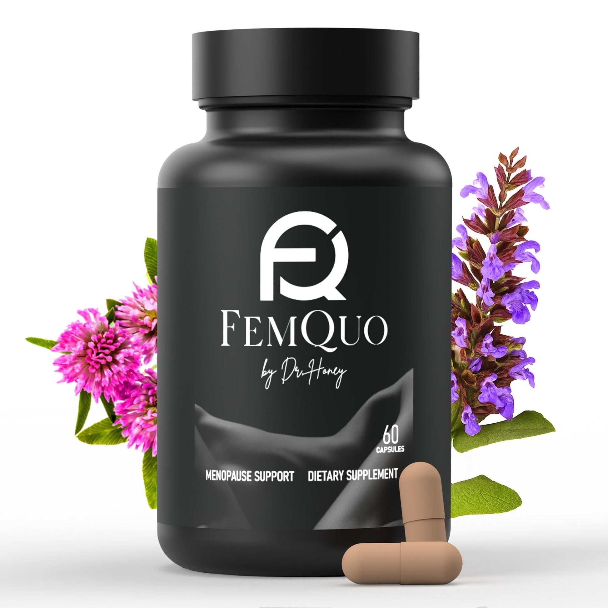 FemQuo by Dr. Honey Menopause & Perimenopause Support for Women Non Hormonal OBGYN Formulated with Rhapontic Rhubarb Red Clover Hops &Sage to Help Hot Flashes Night Sweats Sleep and Mood 60 Capsules - Maple Wellness Supplements
