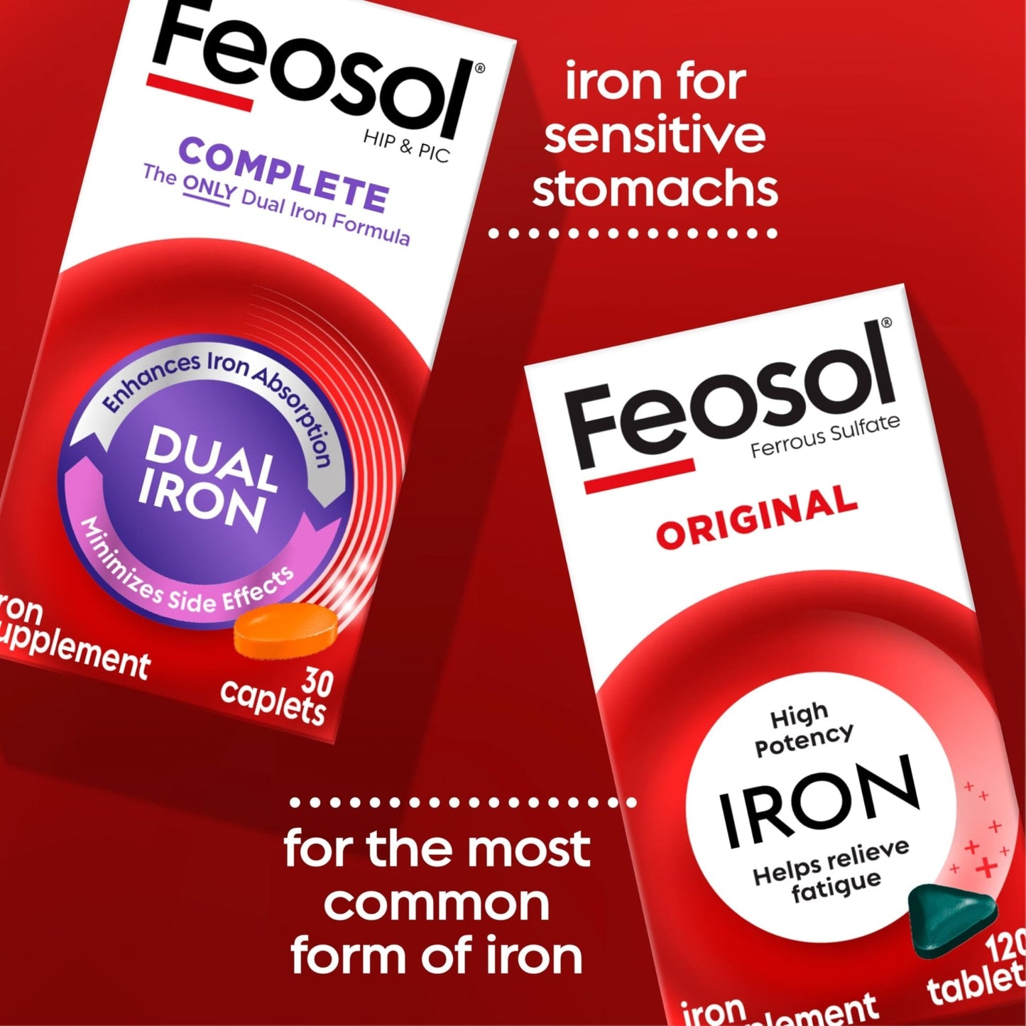 Feosol Complete Iron Supplement Caplets, Bifera Iron for High Absorption, Heme and Non-Heme Dual Action Minimizes Side Effects, 1 Per Day - Maple Wellness Supplements