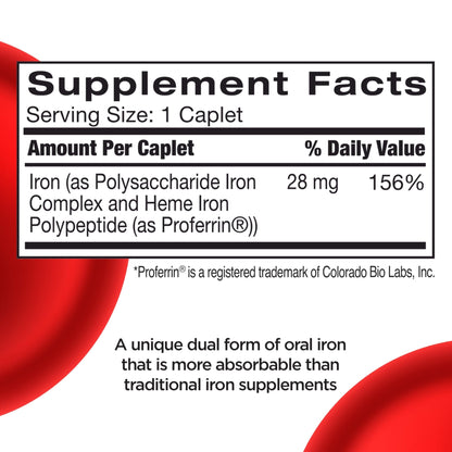 Feosol Complete Iron Supplement Caplets, Bifera Iron for High Absorption, Heme and Non-Heme Dual Action Minimizes Side Effects, 1 Per Day - Maple Wellness Supplements