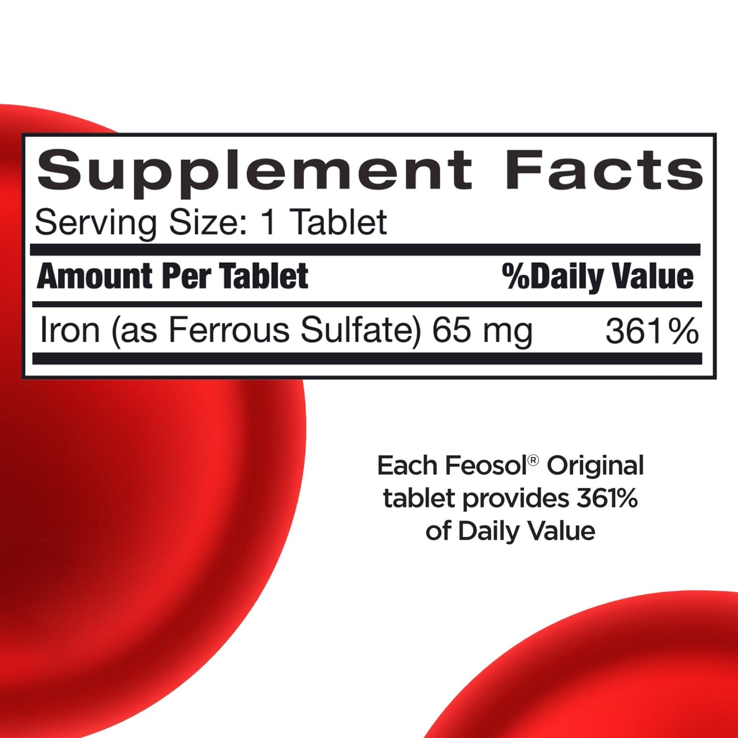 Feosol Original Iron Supplement Tablets, Non-heme, 65mg Iron per Pill, 1 Per Day, 120ct, 4 Month Supply, for Energy and Immune System Support, Made in USA - Maple Wellness Supplements