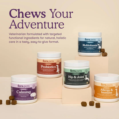 Fera Pets Dog Calming Chews - Helps Manage Everyday Stress & Separation - Promotes Relaxation - Ashwagandha & Priome® Mental Wellbeing Postbiotic Blend - 30 Soft Chews - Maple Wellness Supplements