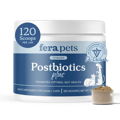 Fera Pets Postbiotics Plus Prebiotics for Dogs & Cats - with Slippery Elm - Promotes Optimal Digestive Health & Inflammatory Response - Enhances Immunity - 120 Scoops - Maple Wellness Supplements