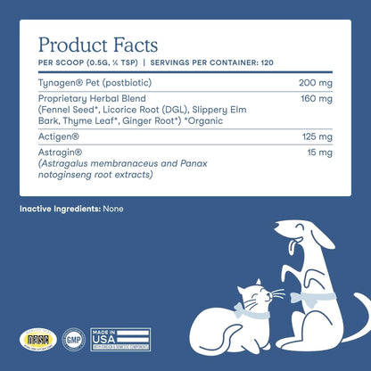 Fera Pets Postbiotics Plus Prebiotics for Dogs & Cats - with Slippery Elm - Promotes Optimal Digestive Health & Inflammatory Response - Enhances Immunity - 120 Scoops - Maple Wellness Supplements
