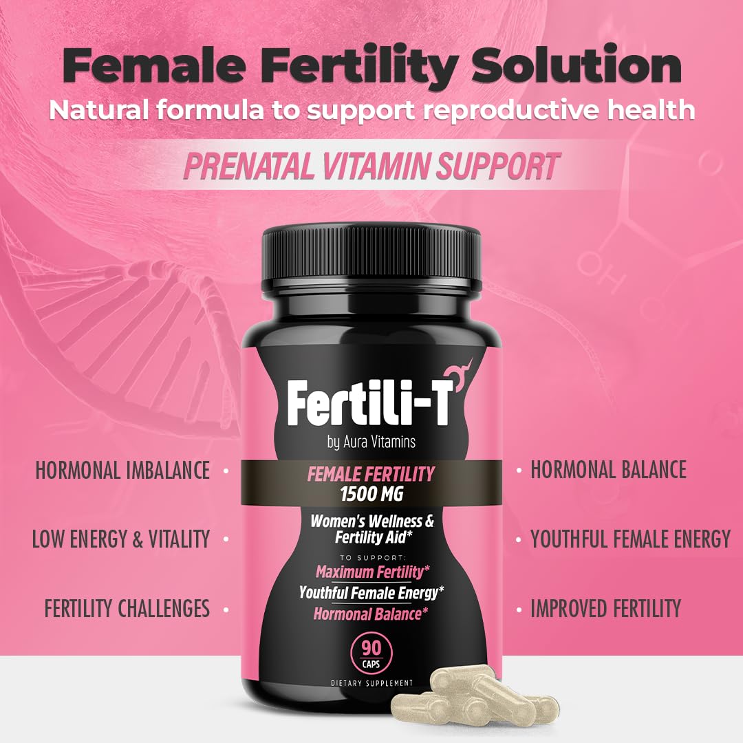 Fertili-t Female (90 Caps) Natural Fertility Support, Hormonal Balance & Prenatal Vitamins for Women, Conception Support, Natural Fertility Supplement with Aguaje & Red Maca (30-Day Supply) (1) - Maple Wellness Supplements