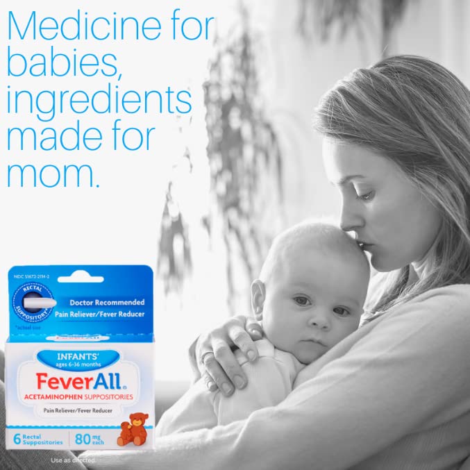 Feverall Infant Acetaminophen Suppositories 6 Rectal Suppositories 80mg Each Pain Reliever/Fever Reducer. Paraben Free, No Artificial Colors or Other preservatives. Ages 6-36 Months (Pack of 2) - Maple Wellness Supplements