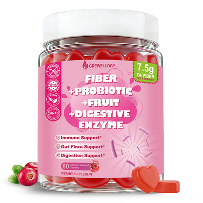 Fiber Gummies 7500mg, Probiotics & Digestive Enzymes, Sugar-Free, Vegan & Gluten-Free Supplement for Gut Health, Bloating Support & Regularity) - Maple Wellness Supplements