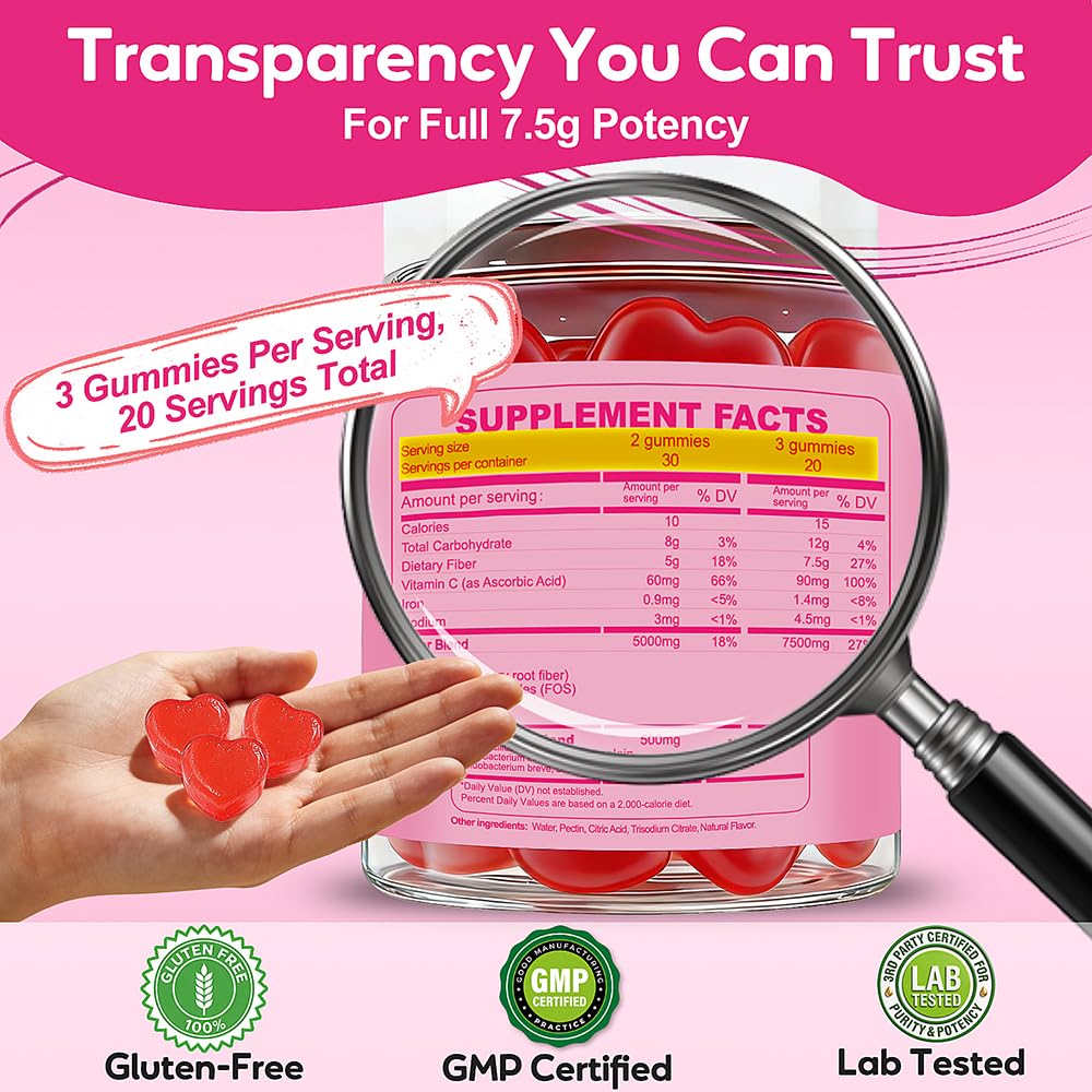 Fiber Gummies 7500mg, Probiotics & Digestive Enzymes, Sugar-Free, Vegan & Gluten-Free Supplement for Gut Health, Bloating Support & Regularity) - Maple Wellness Supplements