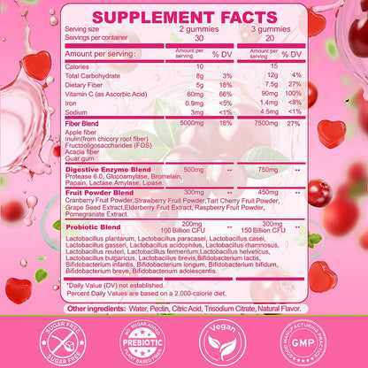Fiber Gummies 7500mg, Probiotics & Digestive Enzymes, Sugar-Free, Vegan & Gluten-Free Supplement for Gut Health, Bloating Support & Regularity) - Maple Wellness Supplements