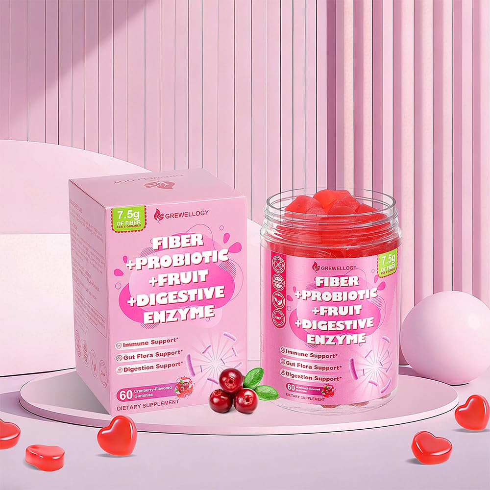 Fiber Gummies 7500mg, Probiotics & Digestive Enzymes, Sugar-Free, Vegan & Gluten-Free Supplement for Gut Health, Bloating Support & Regularity, - Maple Wellness Supplements