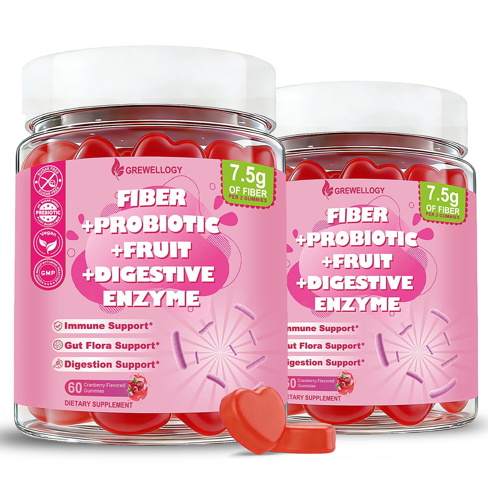 Fiber Gummies 7500mg, Probiotics & Digestive Enzymes, Sugar-Free, Vegan & Gluten-Free Supplement for Gut Health, Bloating Support & Regularity, - Maple Wellness Supplements