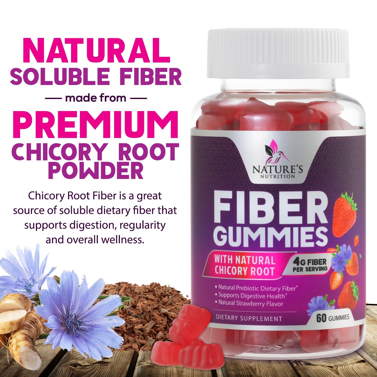 Fiber Gummies for Adults - Soluble Fiber 4g Per Serving - Plant-Based Prebiotic Fiber Supplement for Digestive Health, Gut Health, & Regularity Support - Vegan Gummy - Maple Wellness Supplements