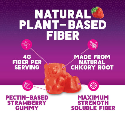 Fiber Gummies for Adults - Soluble Fiber 4g Per Serving - Plant-Based Prebiotic Fiber Supplement for Digestive Health, Gut Health, & Regularity Support - Vegan Gummy - Maple Wellness Supplements