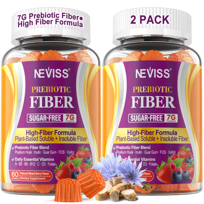 Fiber Gummies for Adults with Psyllium Husk, 7G(Soluble + Insoluble) Daily Prebiotic Fiber with Inulin, FOS, Guar Gum, Multivitamins for Daily Digestive Health, - Maple Wellness Supplements