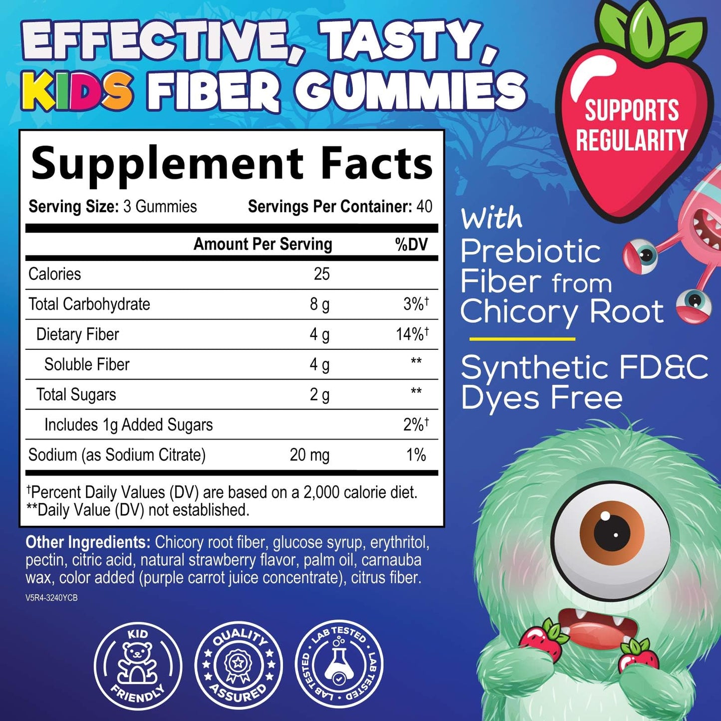 Fiber Gummies for Kids 4g Per Serving - Daily Fiber Gummy Supplement for Kids - Soluble Inulin Prebiotic Gummy for Digestive Health Support - Plant-Based Regularity - Maple Wellness Supplements