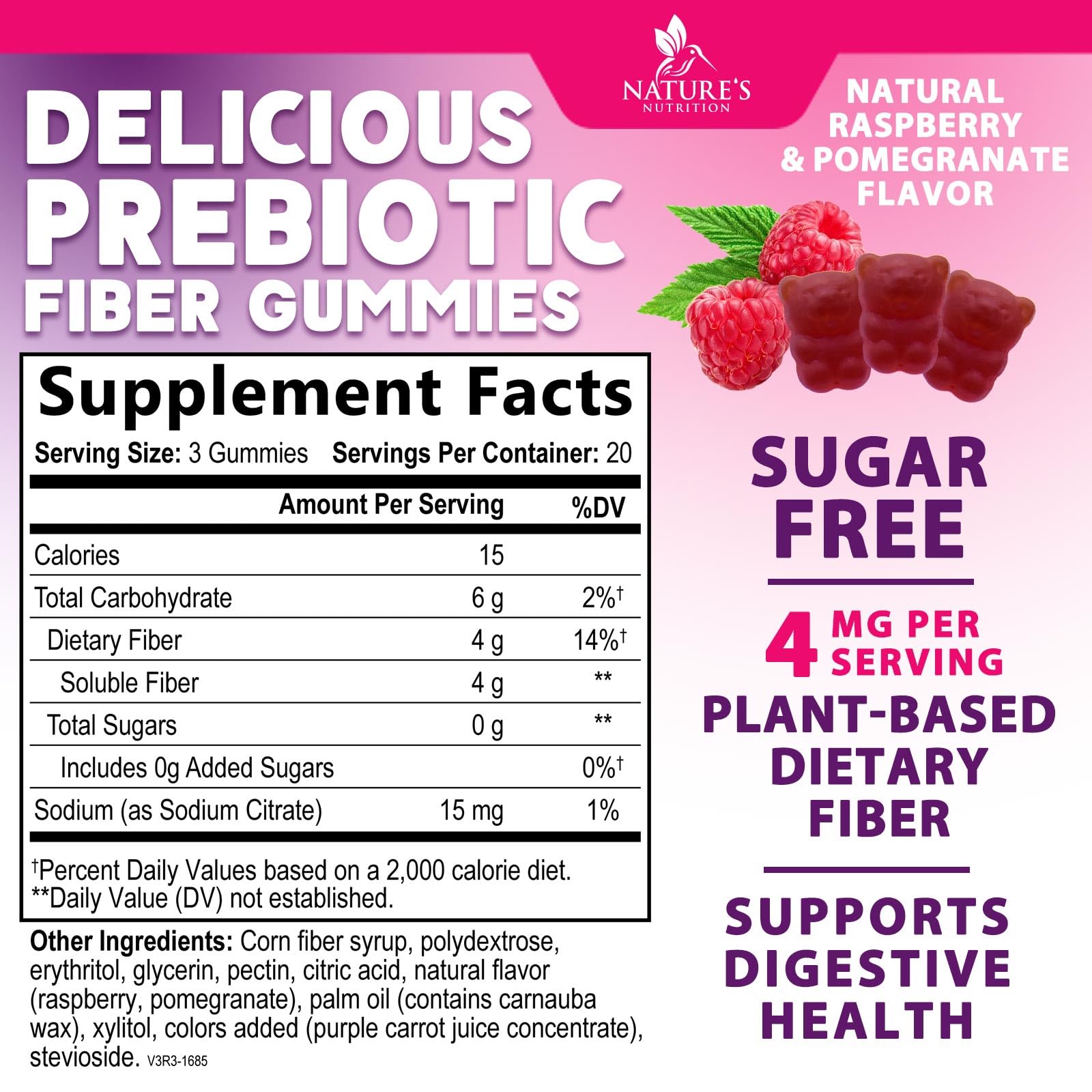 Fiber Gummies – Sugar Free Prebiotic Plant-Based Fiber 4g per Serving Supplement - Improved Soluble Formula Supports Digestive Health & Regularity - Non-GMO, - Maple Wellness Supplements