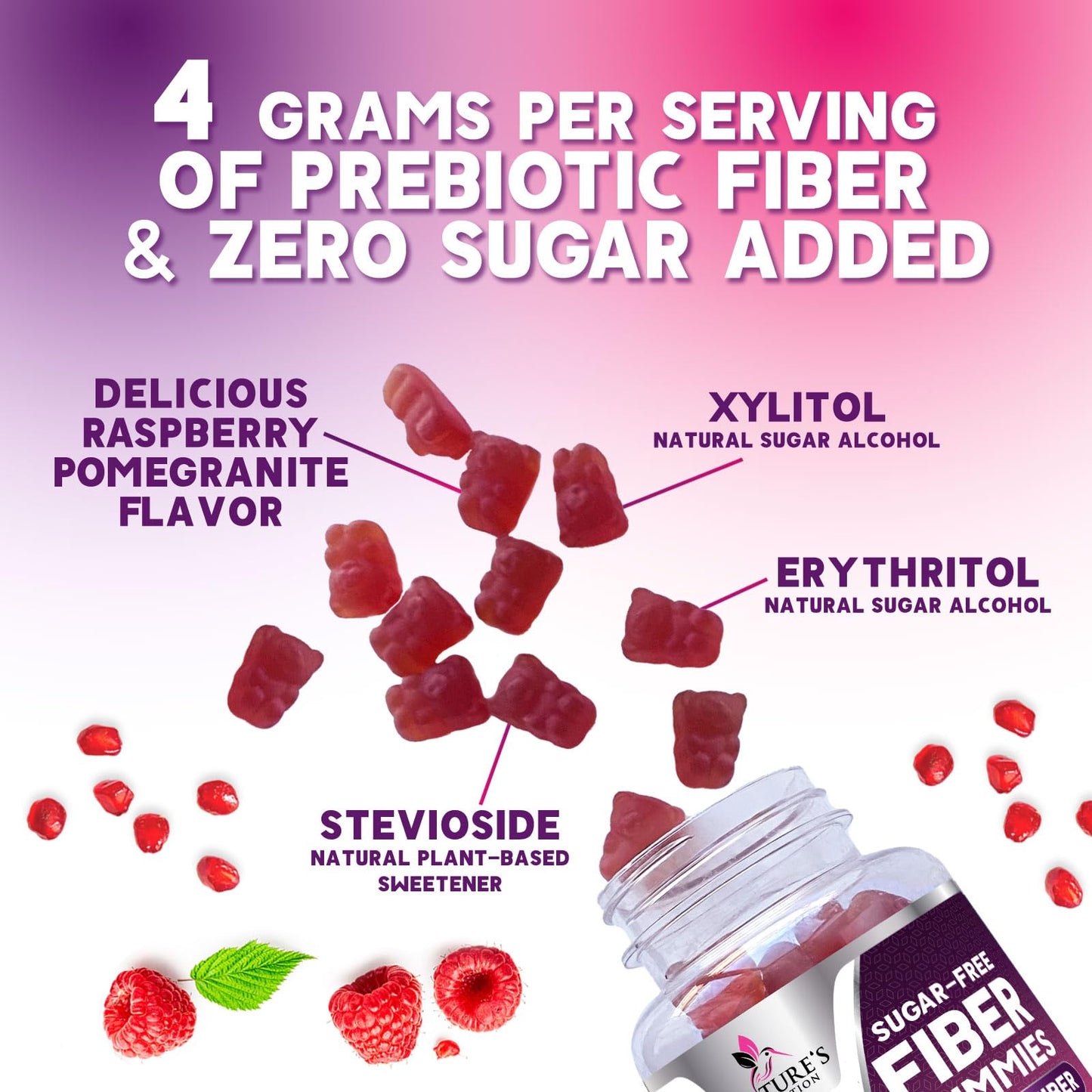 Fiber Gummies – Sugar Free Prebiotic Plant-Based Fiber 4g per Serving Supplement - Improved Soluble Formula Supports Digestive Health & Regularity - Non-GMO, - Maple Wellness Supplements