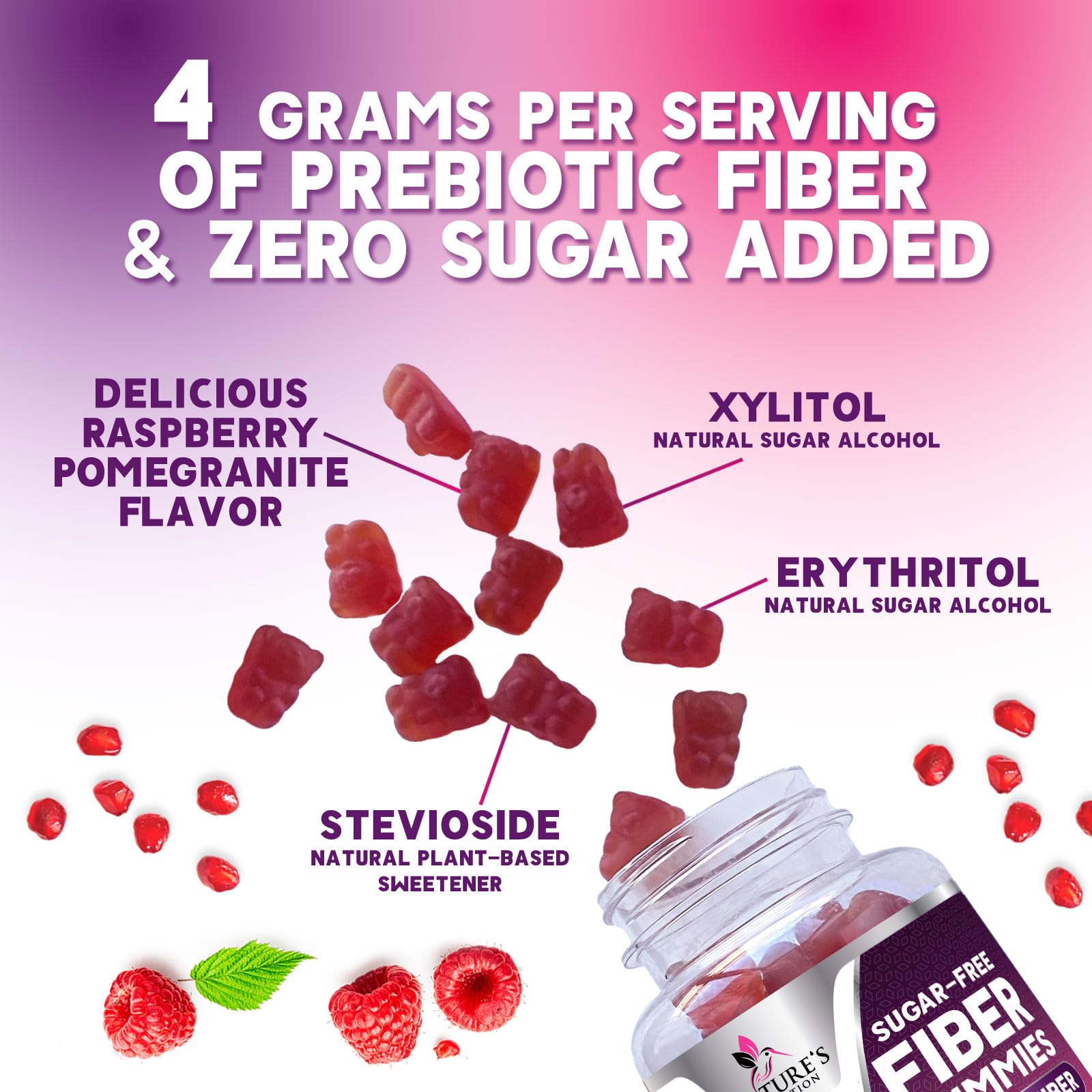 Fiber Gummies – Sugar Free Prebiotic Plant-Based Fiber 4g per Serving Supplement - Improved Soluble Formula Supports Digestive Health & Regularity - Non-GMO, - Maple Wellness Supplements
