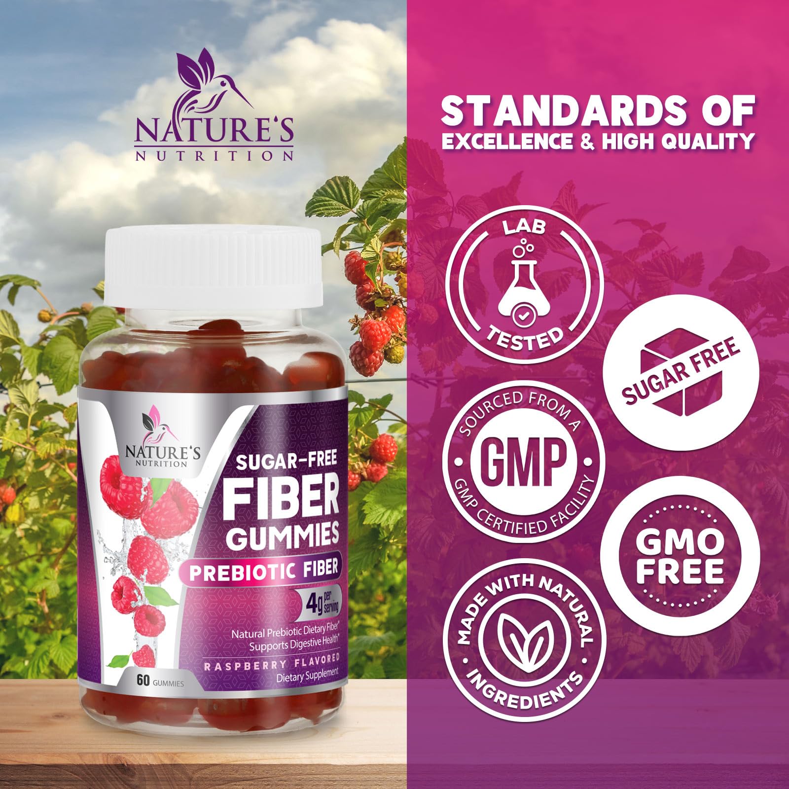 Fiber Gummies – Sugar Free Prebiotic Plant-Based Fiber 4g per Serving Supplement - Improved Soluble Formula Supports Digestive Health & Regularity - Non-GMO, - Maple Wellness Supplements