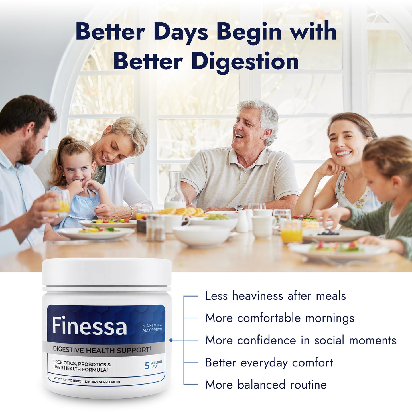 Finessa Digestive Probiotic Drink - 2in1 Digestive Health, Liver Cleanse Detox & Repair | Constipation, Gas and Bloating Relief | Gut Health Blend with Prebiotics & Probiotics - Maple Wellness Supplements