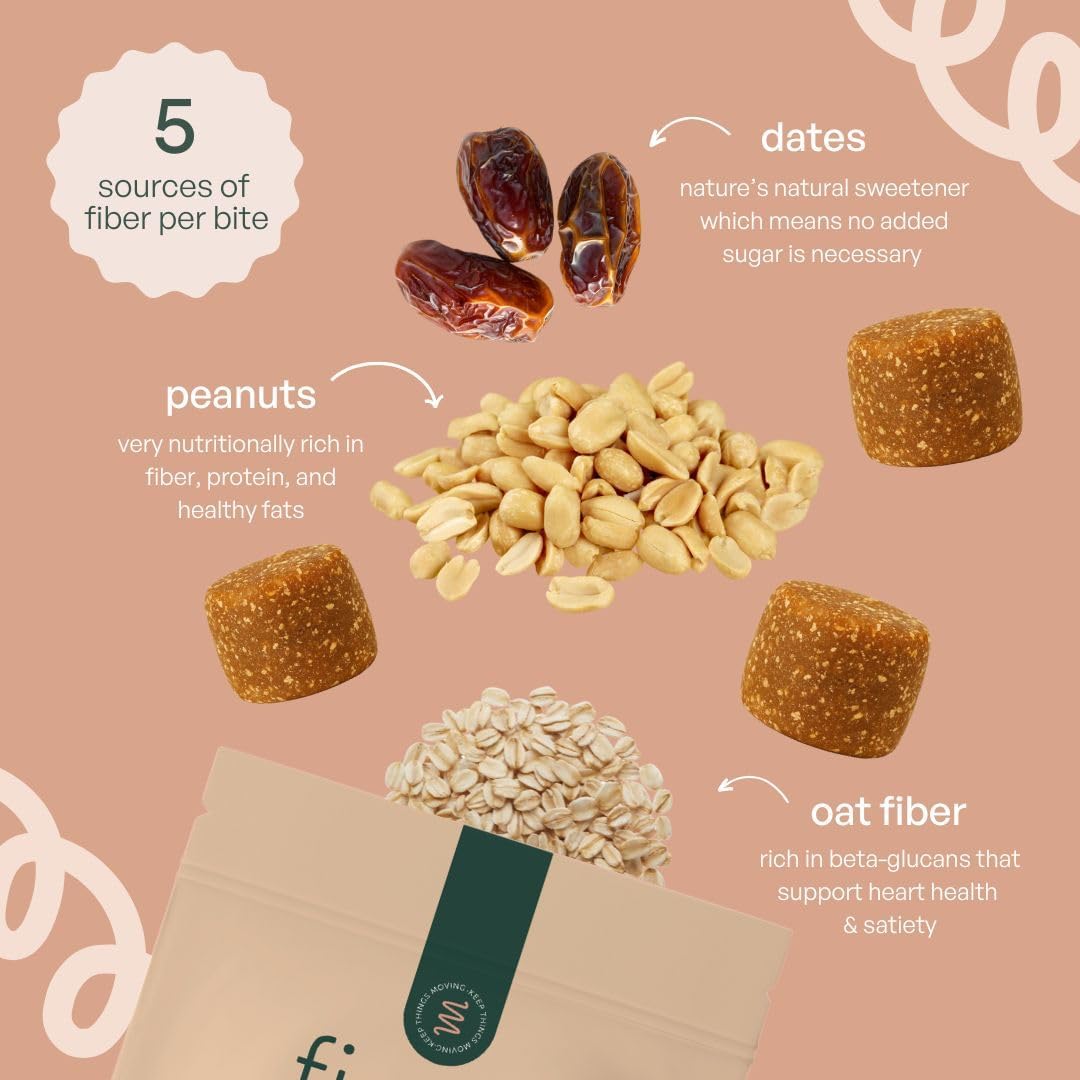 Fiome Fiber Bites - 5g Daily Fiber Supplement - Supports Regularity, Digestion and Gut Health - All Natural Ingredients, 30 Servings, Peanut Butter Flavor - Maple Wellness Supplements