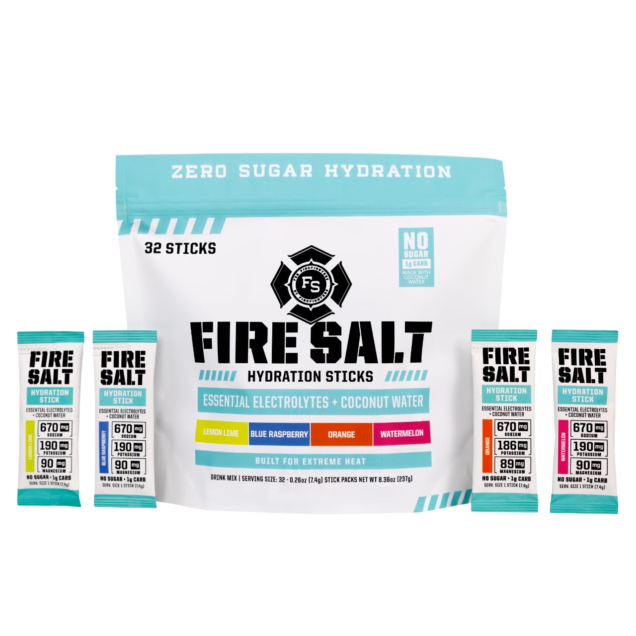 Fire Science Fire Salt Hydration Sticks, Electrolytes & Coconut Water, Hydration Drink Mix with Magnesium, Potassium & Sodium, Zero Sugar, Single Serve On the Go Packs, - Maple Wellness Supplements