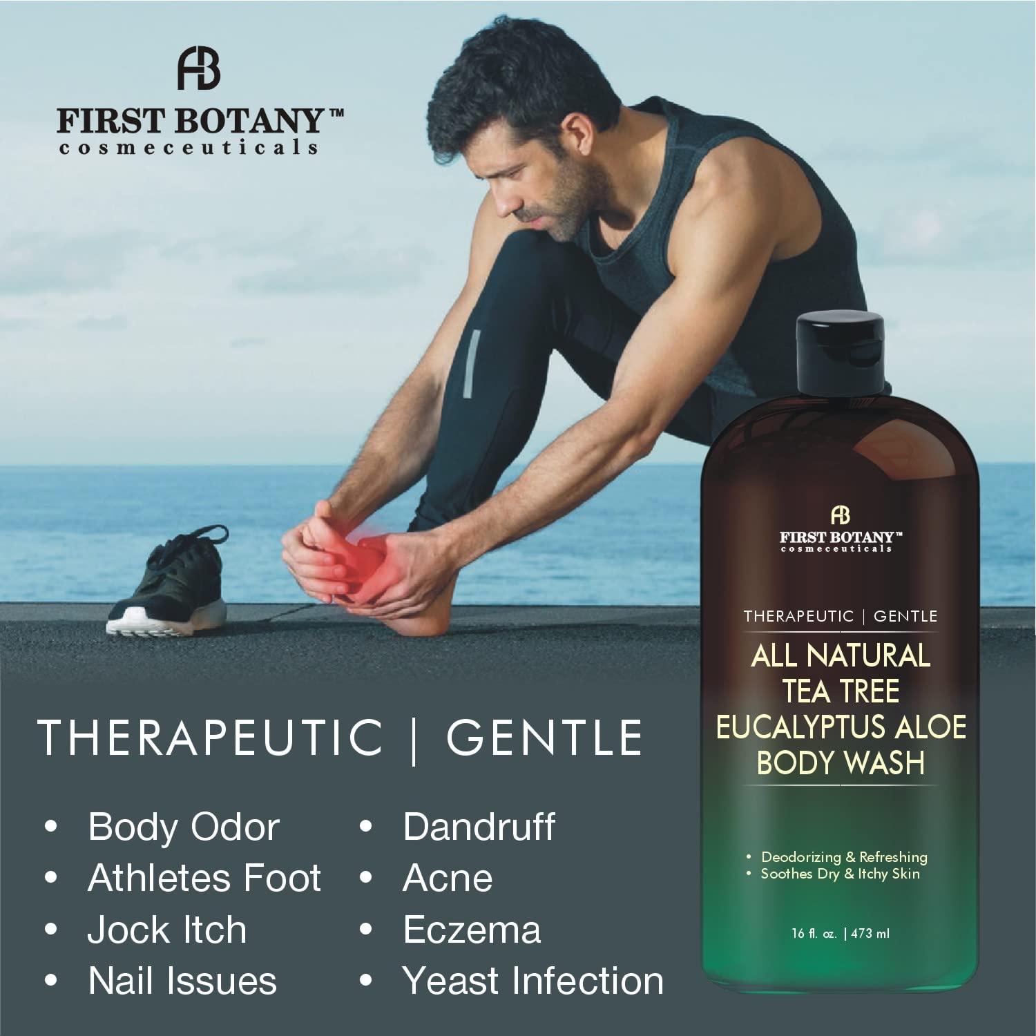 First Botany, ALL Natural Body Wash - Fights Body Odor, Athlete's Foot, Jock Itch, Nail Issues, Dandruff, Acne, Eczema - Maple Wellness Supplements