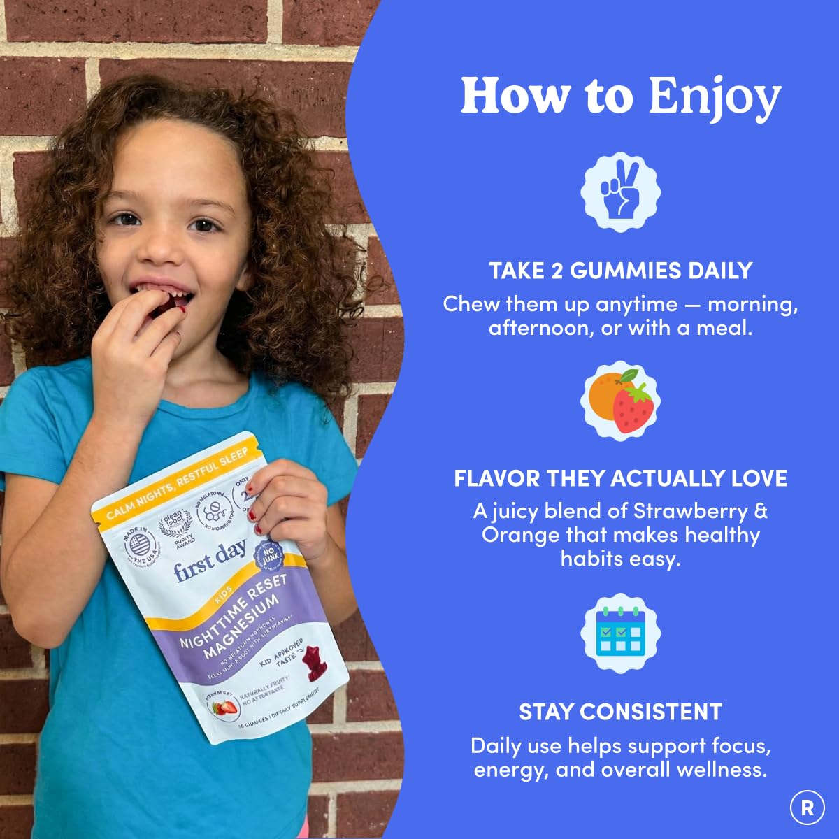 FIRST DAY Kids Magnesium Citrate Gummies (Ages 4+) with No Melatonin | Calm Kids Magnesium Gummies | Bedtime Supplement for Better Sleep with Suntheanine - Maple Wellness Supplements