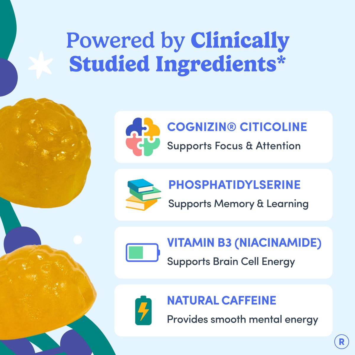 FIRST DAY Men’s Daily Nootropic Brain Supplement Gummies for Focus, Memory & Mental Energy | with Cognizin® Citicoline, Phosphatidylserine & Natural Caffeine | Vegan, Allergen-Free | 30-Day Supply - Maple Wellness Supplements